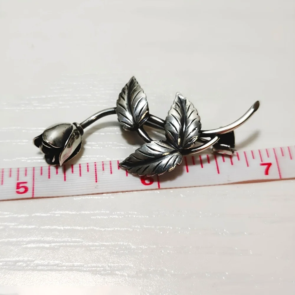 Vintage 1954 Sterling Silver Swedish Designer Tage Linde Rose Brooch Pin - Picture 8 of 11